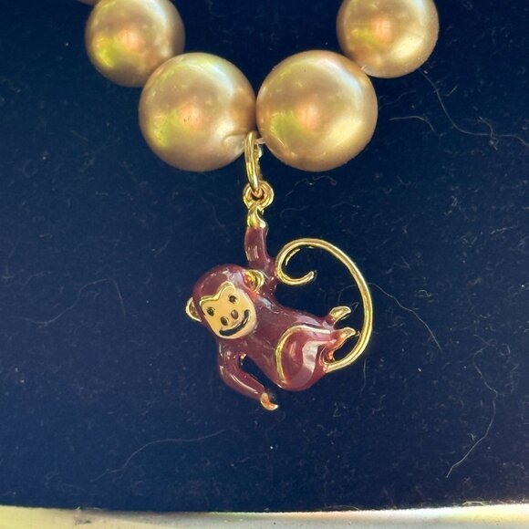 Beaded Pearl Monkey Charm Pendant Necklace w/ Gold Finish Clasp - Picture 3 of 4